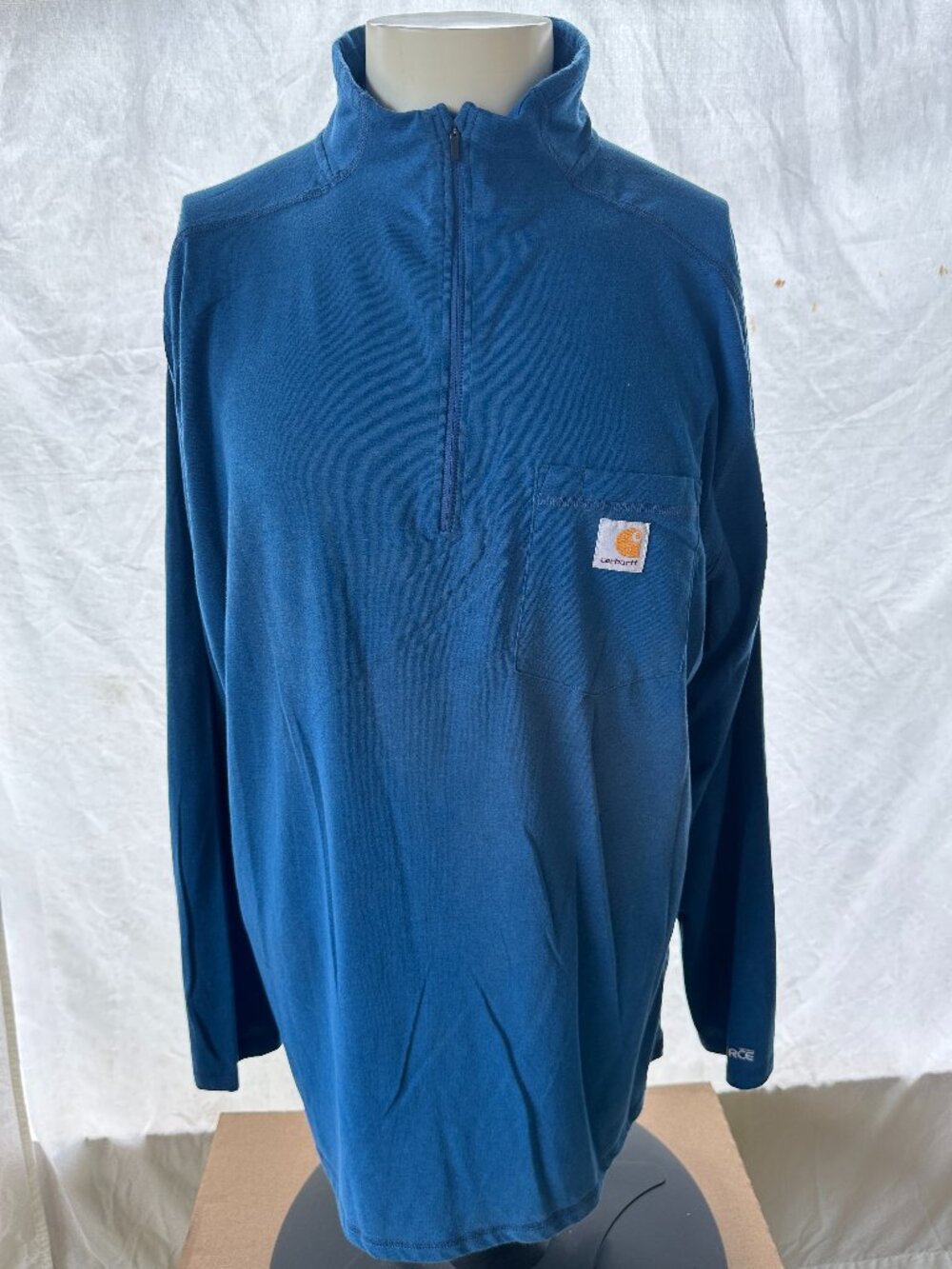 Carhartt Force Men's Blue Long Sleeve 1/4 Zip Collared Shirt XL Relaxed Fit Cott
